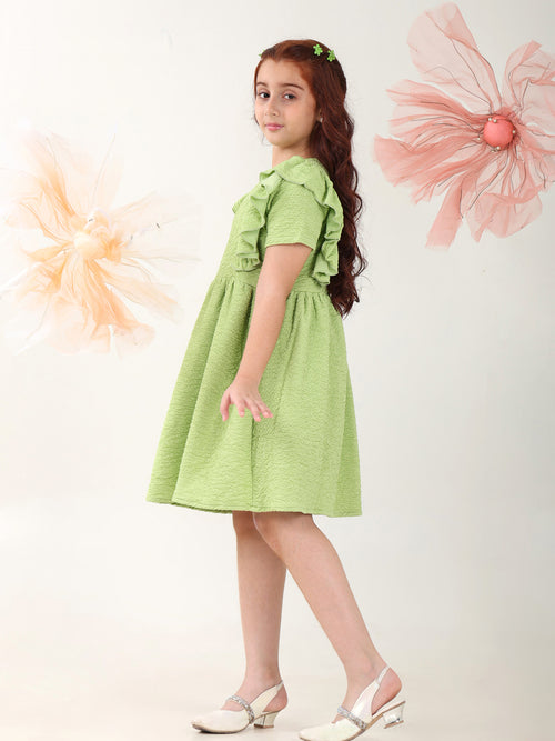Girls Dresses Olive Short Sleeve Round Neck