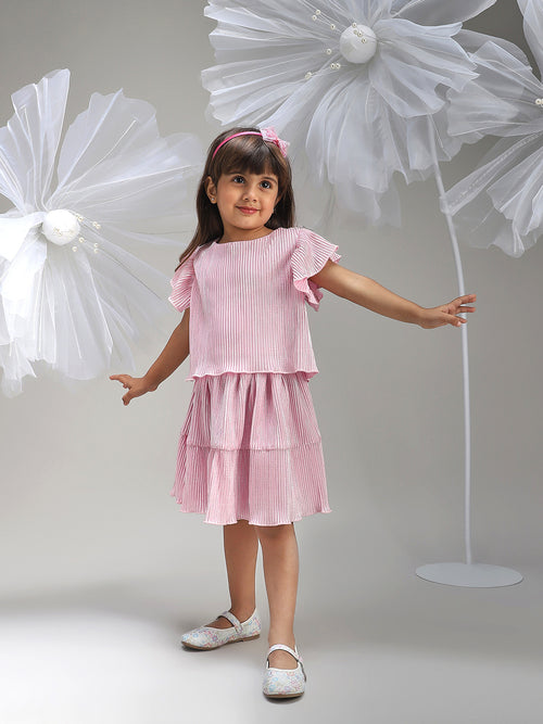 Girls Elegant Pink Polyester Party Dress Stylish and Comfortable Outfit for Kids