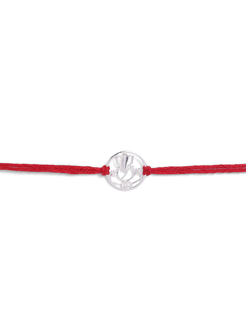 925 Silver-Ganesha Rakhi for Kids in Cubic Zirconia