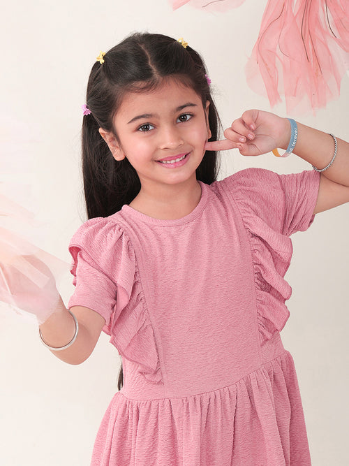 Girls Dresses Rose Gold Half Sleeve Round