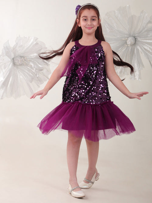 Girls Dresses Purple Sleeveless Round