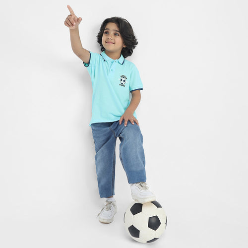 Fotball Desing Boys Polo Tees  | Light Blue