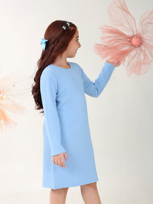 Girls Dresses Blue Full sleeve Round Neck