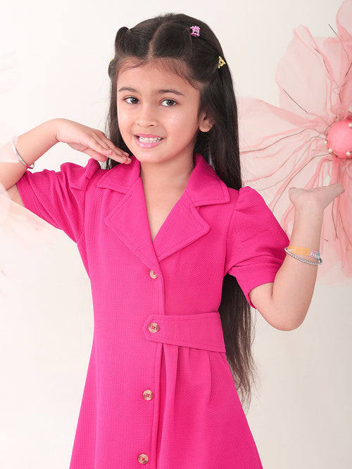 Girls Dresses Pink Half Sleeve Round