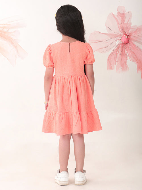 Girls Dresses Peach Half Sleeve Round