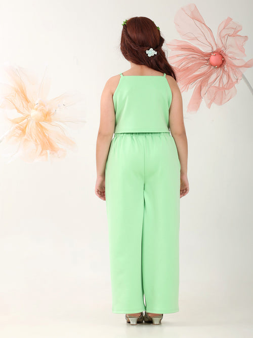 Girls Clothing Set Green Sleeveless Round Neck