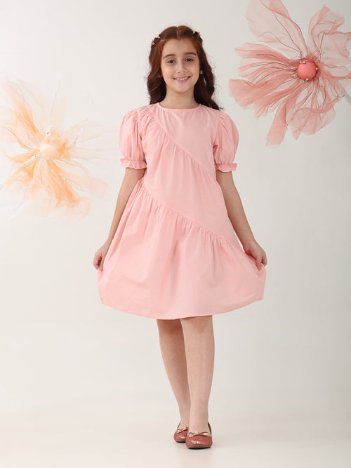 Girls Dresses Pink Short Sleeve Round Neck