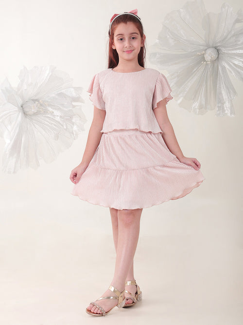 Girls Clothing Set Peach Half Sleeve Round