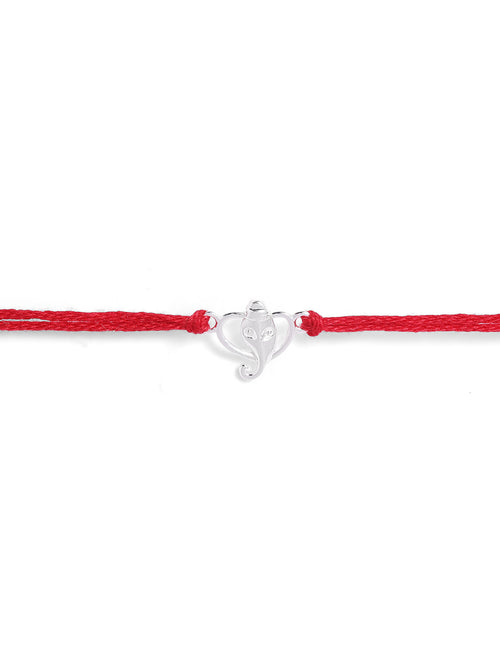 925 Silver-Ganesha Rakhi for Kids in Cubic Zirconia