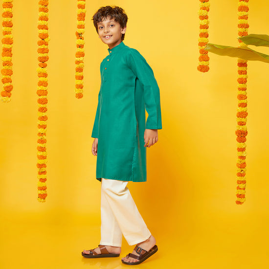 Green Kurta With Pajama Set For Son