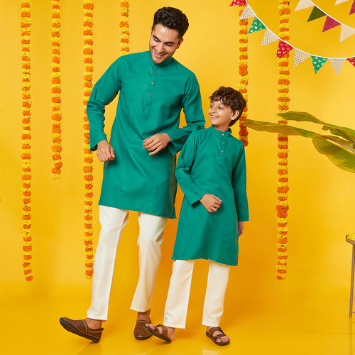 Green Kurta Pajama Set For Father-Son