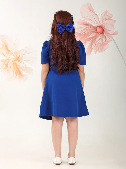 Girls Dresses Blue Short Sleeve Shirt Collar