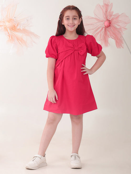 Girls Dresses Red Half Sleeve Round