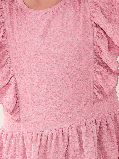 Girls Dresses Rose Gold Half Sleeve Round