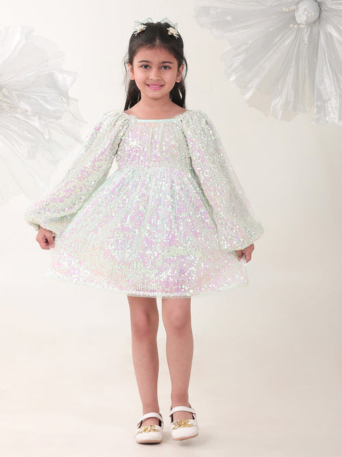 Girls Dresses Green Full sleeve Round