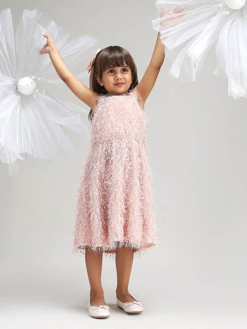 Girls Elegant Pink Polyester Party Dress Stylish and Comfortable Outfit for Kids