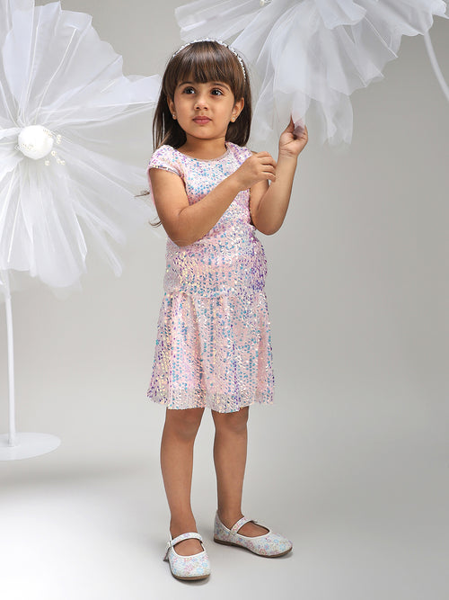 Girls Elegant Pink Polyester Party Dress Stylish and Comfortable Outfit for Kids