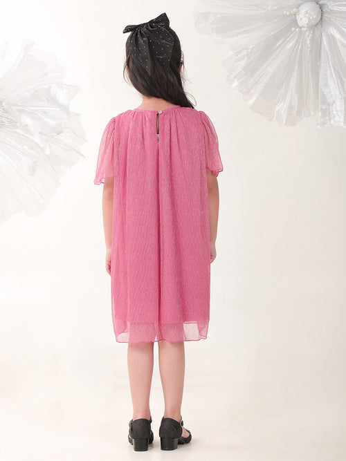 Girls Dresses Pink Half Sleeve Round