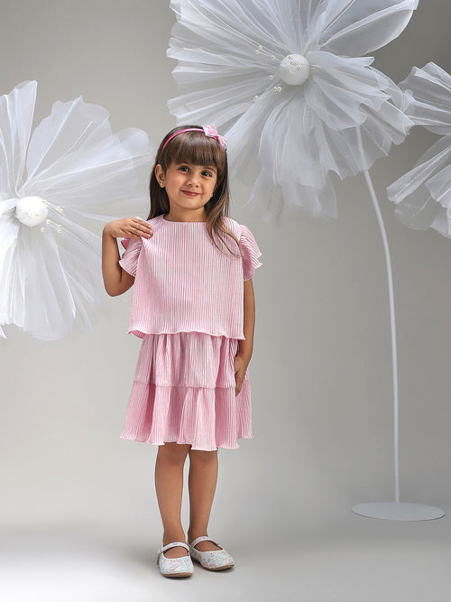 Girls Elegant Pink Polyester Party Dress Stylish and Comfortable Outfit for Kids