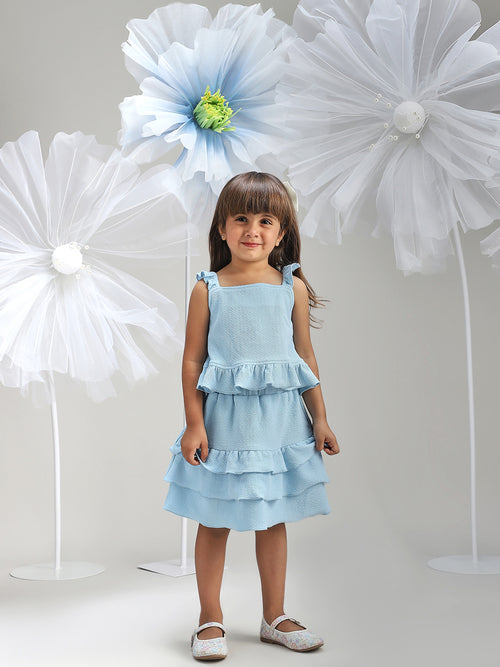 Girls Blue Polyester Dress Fancy Party Wear for Kids|BON12348