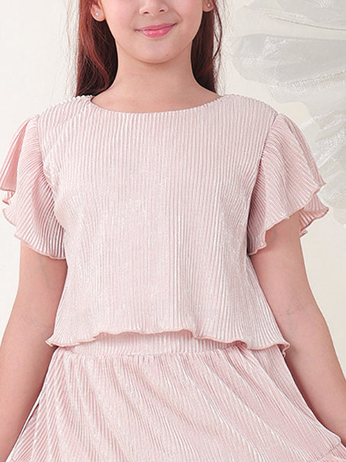 Girls Clothing Set Peach Half Sleeve Round