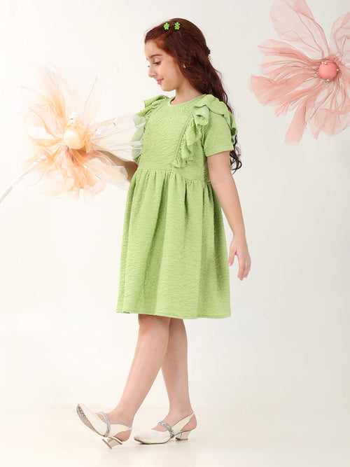 Girls Dresses Olive Short Sleeve Round Neck