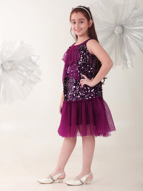 Girls Dresses Purple Sleeveless Round