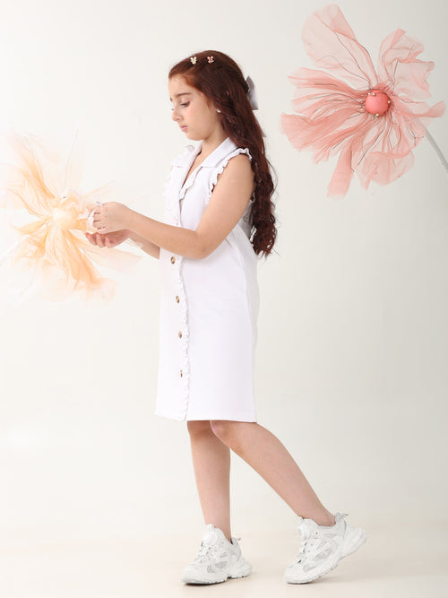 Girls Dresses White Sleeveless V-neck