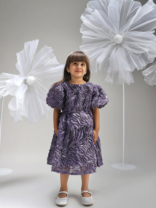 Girls Purple Polyester Dress Trendy and Comfortable Party Wear