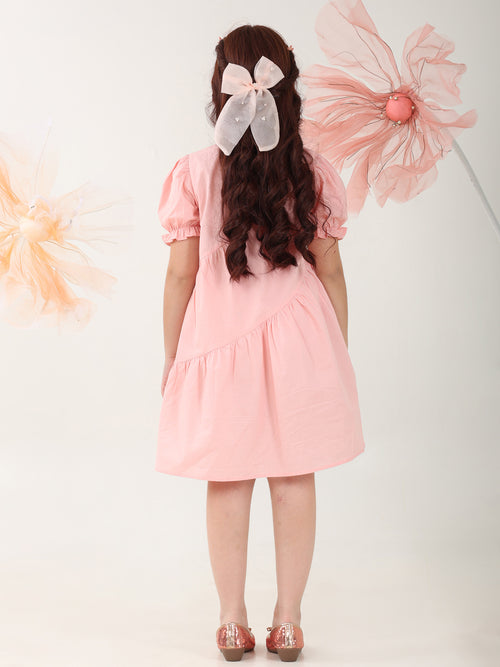 Girls Dresses Pink Short Sleeve Round Neck