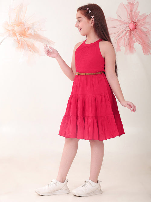 Girls Dresses Red Sleeveless Round