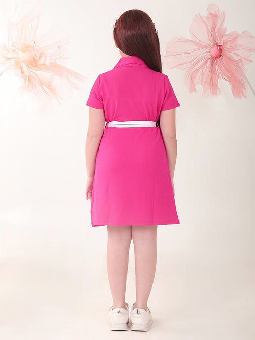 Girls Dresses Pink Half Sleeve Round