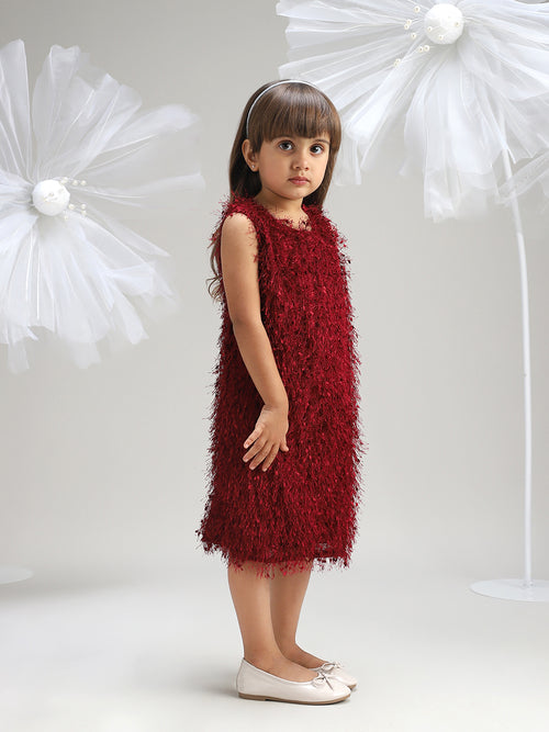 Girls Maroon Polyester Dress Elegant and Soft Festive Wear