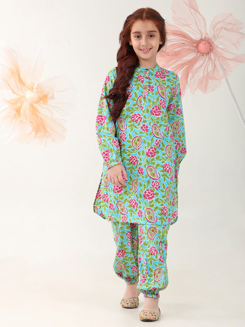 Girls Clothing Set Blue Full sleeve Manderian Collar