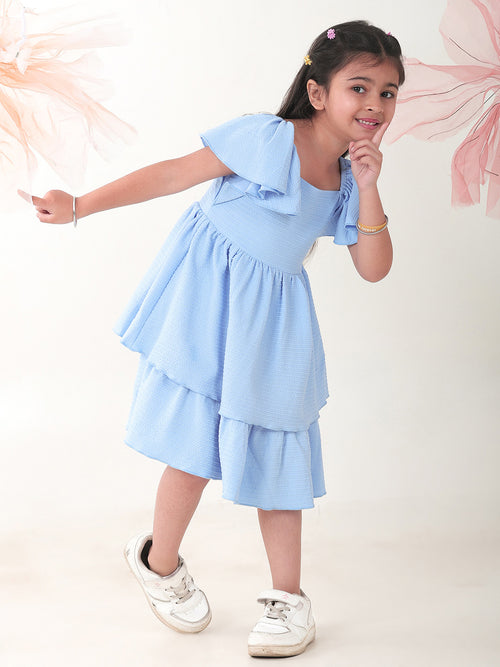 Girls Dresses Blue Half Sleeve Round