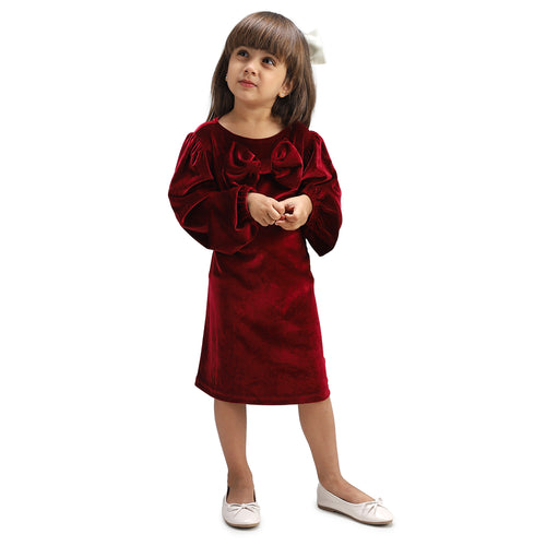 Girls Maroon Polyester Dress Elegant and Soft Festive Wear