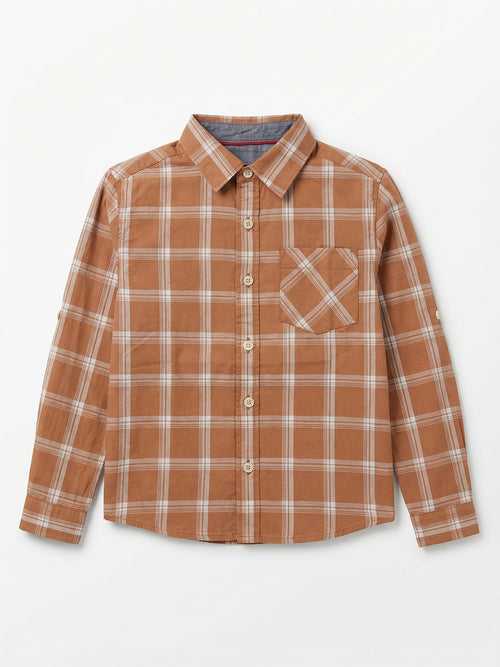 Boy's Shirts Brown Full sleeve Spread Collar