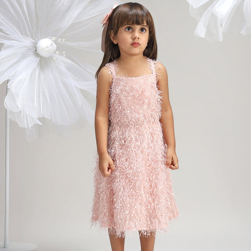 Girls Elegant Pink Polyester Party Dress Stylish and Comfortable Outfit for Kids