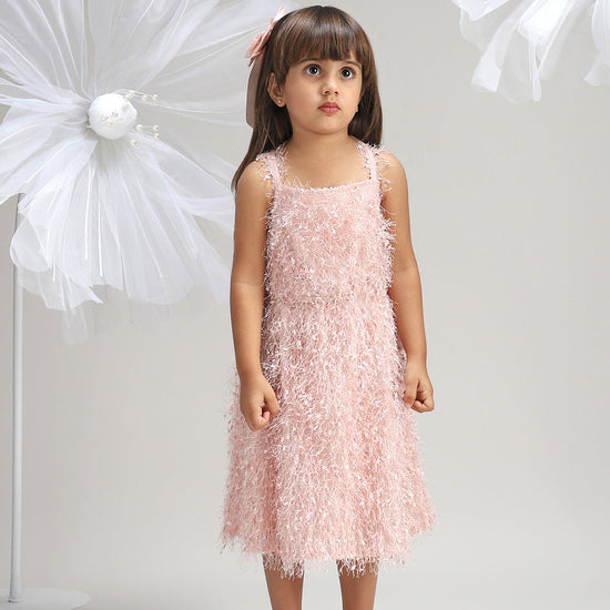Girls Elegant Pink Polyester Party Dress Stylish and Comfortable Outfit for Kids