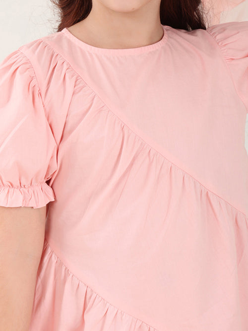 Girls Dresses Pink Short Sleeve Round Neck