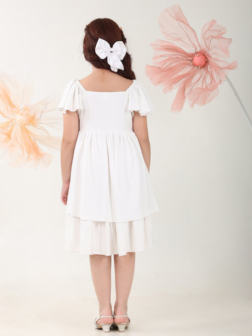 Girls Dresses White Short Sleeve Round Neck