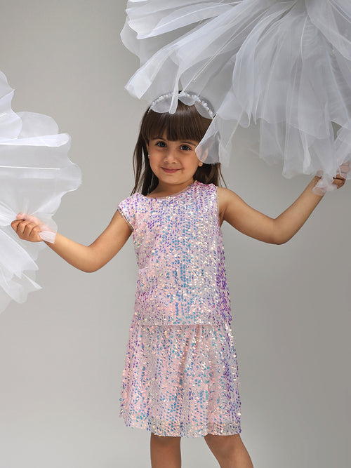 Girls Elegant Pink Polyester Party Dress Stylish and Comfortable Outfit for Kids