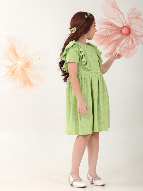 Girls Dresses Olive Short Sleeve Round Neck