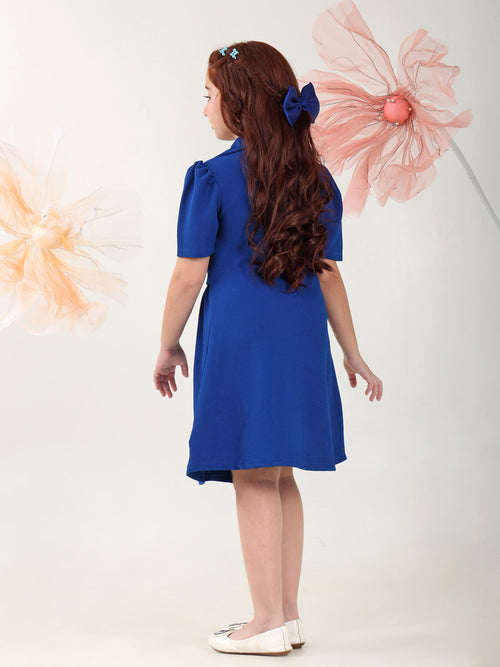 Girls Dresses Blue Short Sleeve Shirt Collar