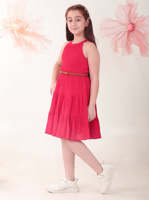 Girls Dresses Red Sleeveless Round