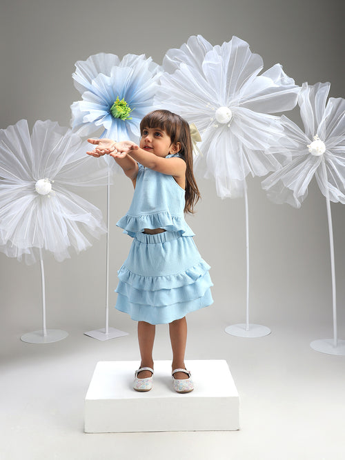 Girls Blue Polyester Dress Fancy Party Wear for Kids|BON12348