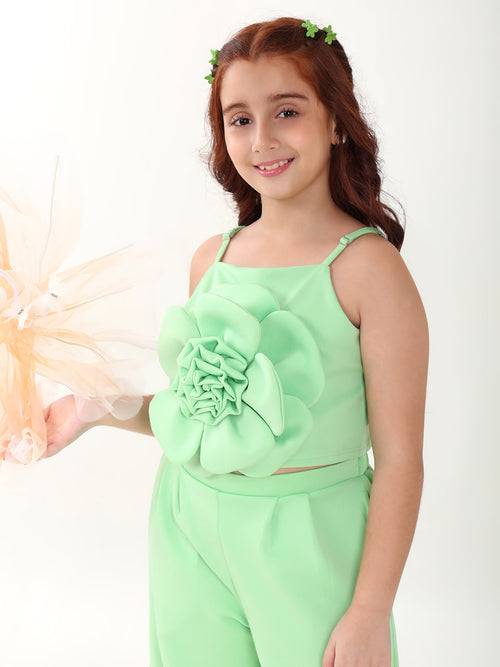 Girls Clothing Set Green Sleeveless Round Neck