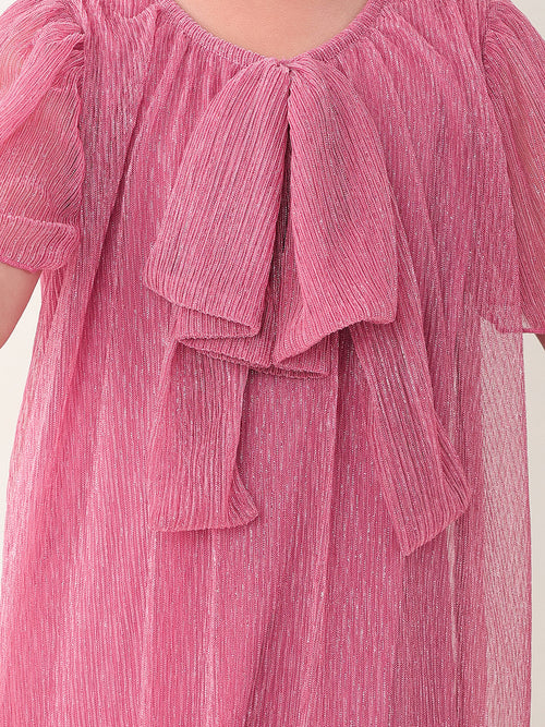 Girls Dresses Pink Half Sleeve Round