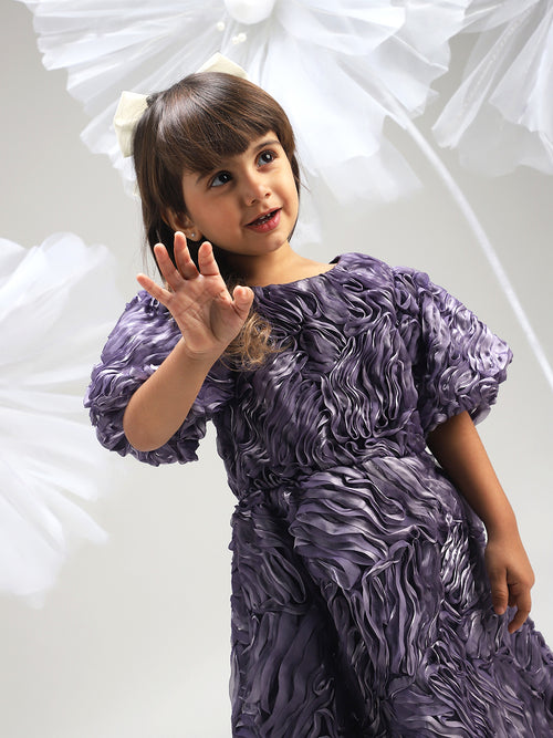 Girls Purple Polyester Dress Trendy and Comfortable Party Wear