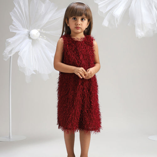 Girls Maroon Polyester Dress Elegant and Soft Festive Wear